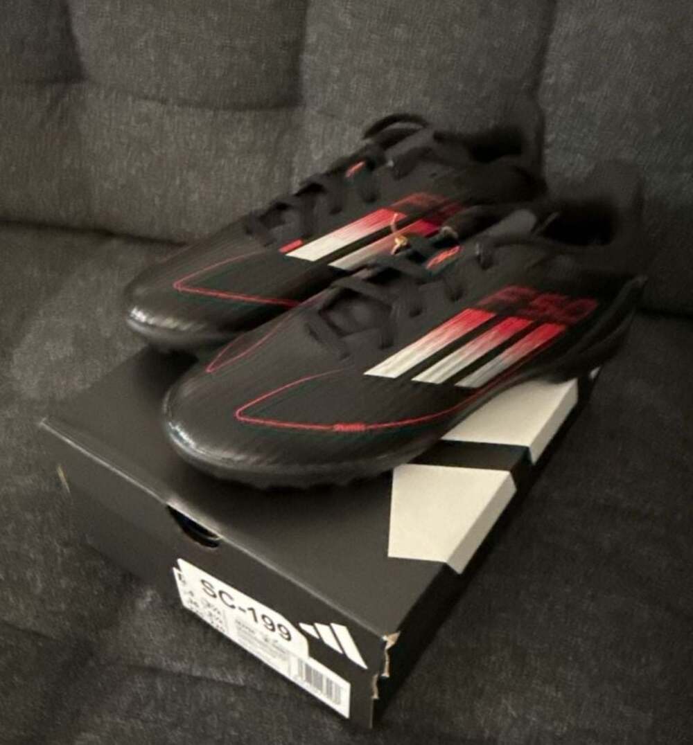 Adidas F50 League Turf Soccer Shoes Core Black/Iron Metallic/Lucid Red - 4Y